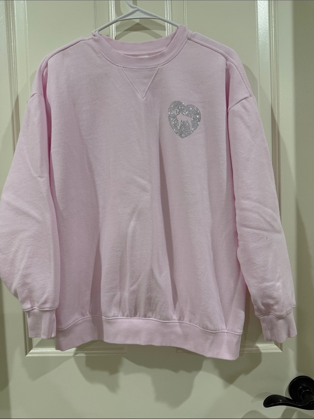 PINK Victoria Secret Light Pink Crewneck Sweatshirt with Heart Detail